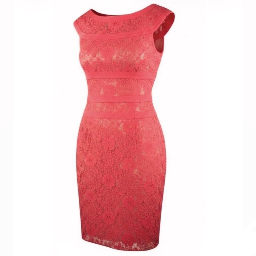 Adrianna Papell Women’s 10 Coral Pink Lace Overlay Cap Sleeve Cocktail Dress